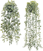 Der Rose 2Pcs Fake Plants Hanging Artificial Decor Faux Potted Eucalyptus and Pea Pod Plants for Boho Bathroom Home Office Desk Wall Shelf Bookcase Accessories Decor Indoor