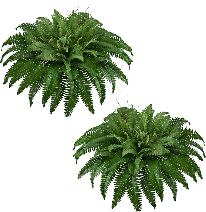 42In Artificial Boston Ferns Bush, Set of 2 Large Faux Ferns Plants, 79 Branches Fake Ferns for Home Living Room Decor, Indoor and Outdoor.