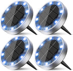 Peasur Mini Solar Ground Lights Outdoor, 4 Pack Flat Solar Powered Disc Lights, IP68 Waterproof, Anti-Rust, Landscape Lighting for Pathway Garden Yard Lawn Walkway Landscape Driveway, Blue