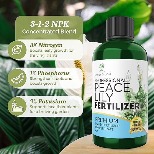 Professional Peace Lily Fertilizer Liquid 3-1-2 Concentrate 8 oz, Premium Peace Lily Plant Food, Liquid Fertilizer for Peace Lily Indoor Plants and Flowers Made in USA