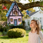 Bird Houses for Outside Pink Cottage Resin Birdhouse, Garden Outdoor Decor Bird House with Flower and Stone Details, Birdhouses for Outdoors for Bluebird Finches Cardinals