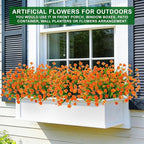 12 Bundles Artificial Flowers for Outdoors Spring Summer Decorations, UV Resistant Fake Mums Realistic Fake Plants Faux Plastic Flowers for Outdoor Indoor Home Gardens Porch Fall Decor(Orange Red)