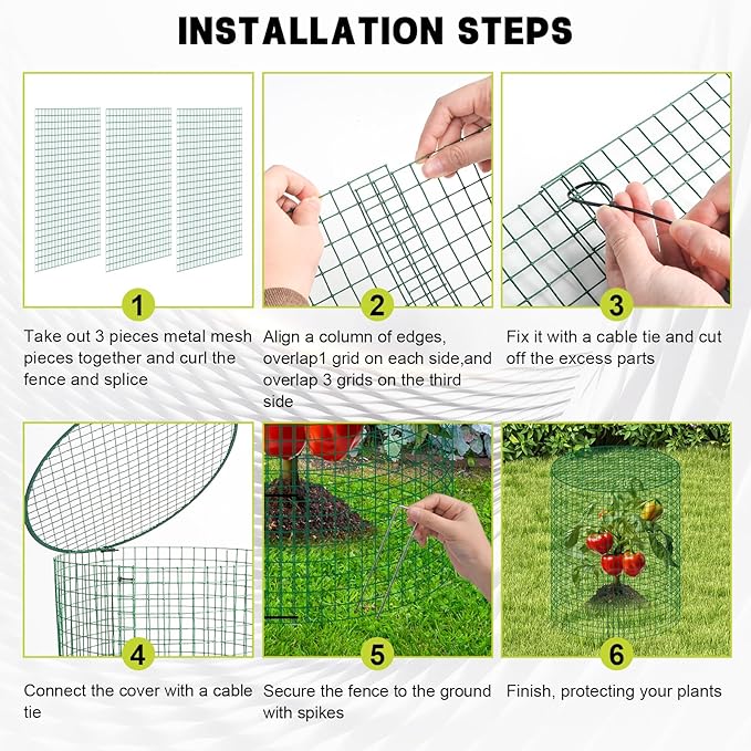 succulentlovers 6 Packs 13"x 16" Wire Plant Protector from Animals, Plant Protector Cages with Detachable Covers & Zip Ties & Stakes, Chicken Wire Plant Covers for Flower and Vegetables Protection