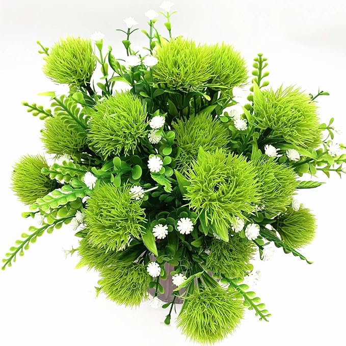 CATTREE Artificial Dandelion Plants, Plastic Flowers Shrubs Bushes Fake Grass Wedding Indoor Outdoor Home Garden Verandah Centerpieces Arrangements Party Decoration Planting Filler - Green 4 Pack