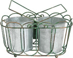 Vintage 2-Piece Metal Planter Set, Distressed Green Iron Wire Basket with Flowers Garden Sign, Rustic Farmhouse Plant Pots for Tabletop, Window Sill & Balcony Decor (Green)