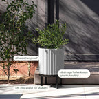 Veradek Demi Series Round Planter w/Stand for Porch/Patio | Durable Plastic-Stone Composite & Wooden Stand | Modern Décor for Tall Plants, Flowers