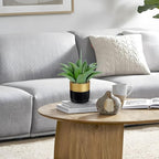 Briful Artificial Agave Plant in Black and Gold Metal Pot, 13 Inch Tall Fake Succulent Potted Plants with Wide Gray-Green Leaves, Faux Houseplant for Modern Home Office Shelf Decor