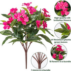 Nigirior Artificial Fake Flowers for Outdoor Décor 6 Bundles UV Resistant Fake Plants for Planter Faux Impatiens for Home Porch/Garden Stunning（Red/Rose Red/Purple）