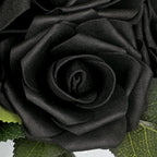 Hollyone Black Roses Artificial Flowers in Vase Silk Fake Rose Bouquet Flowers Floral Arrangements with Glass Vase with Faux Water for Home Bathroom Office Table Centerpiece Shelf Decorations