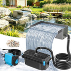 POPOSOAP 12INCH Stainless Steel Pond Waterfall Spillway with Multi-Stage Filter, 40W 660GPH Submersible Pump Kit with 9.8FT Tubing for Garden Ponds, Koi Ponds, Aquariums,Outdoor Landscapes-P7331
