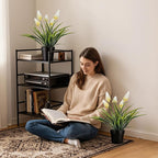 MONOID 2 Pack Artificial Hyacinth Plants - Realistic Fake Muscari Flowers in Black Pots, Small Desktop Decor Set for Home Office Bathroom, No Water Needed, White