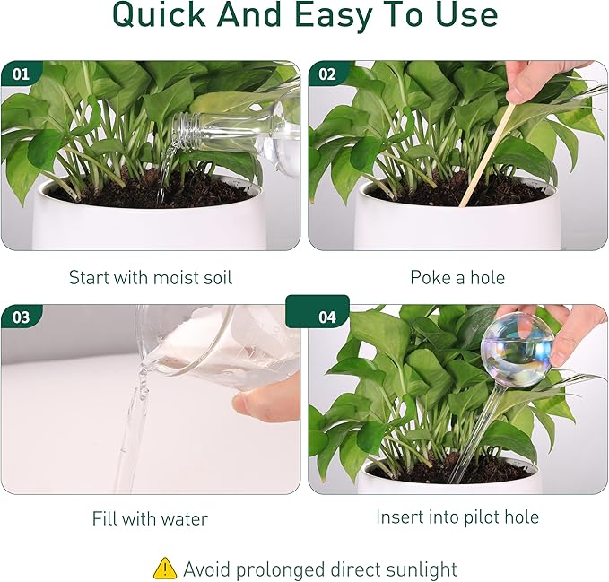Soilagua Extra-Thick Clear Glass Plant Watering Globes, Rainbow Gradient Self Watering Globes, Automatic Plant Waterer, Self Watering Planter Insert Spikes Devices for Everyday or Vacation Use, 6-Pack
