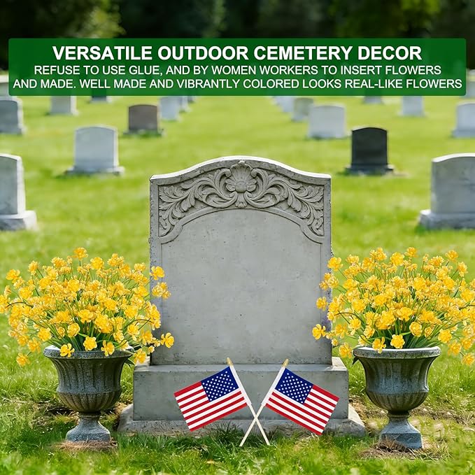 TURNMEON 12 Bundles Artificial Flowers for Outdoors Summer Decor, Realistic UV Resistant Fake Plants Faux Plastic Flowers for Outside Planter Home Gardens Porch Yards Spring Cemetery Decor(Yellow)