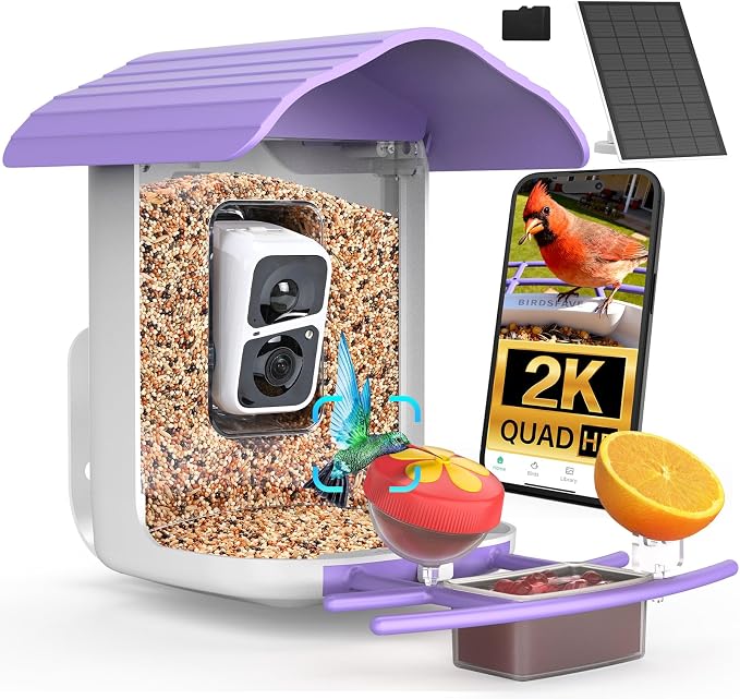 birdsnap® PAV-Bird Feeder with Camera,2K HD with 64GB Card, AI Identify Smart Bird House Cam Solar Panel,Live Stream,Motion Detection,Auto Record Video for Backyard Outdoors,Ideal Gift for Bird Lover