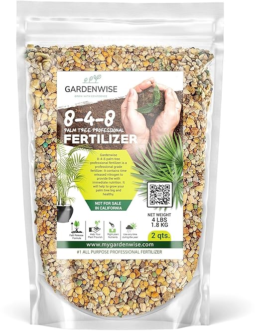 Gardenwise 8-4-8 Professional Palm Tree Fertilizer Plant Food; for Indoor Potted Plants and Outdoor Landscape Palm Trees; Quick-Release Nitrogen Fertilizer and Continuous Feeding (2 QUARTS)