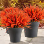Geegoods 24 Bundles Artificial Fall Flowers Outdoor – Faux Lavender Flowers with Monkey Grass UV Resistant Plastic Faux Plants for Garden Porch Patio Home Decor, Autumn-red Color (Pack of 2)