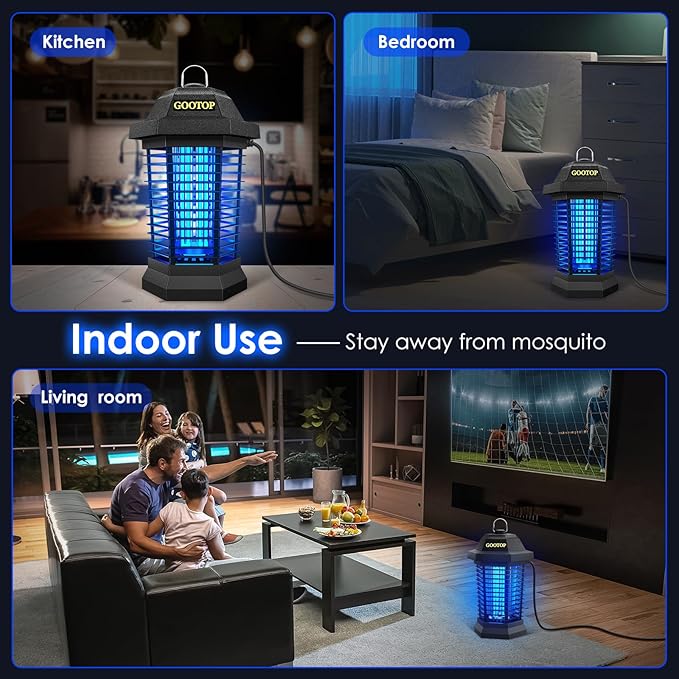 GOOTOP Bug Zapper Outdoor, Mosquito Zapper, 3 Prong Plug in Electric Fly Zapper, Mosquito Killer, Fly Traps, Flying Insects Zapper Indoor Outdoor, 4200V, ABS Plastic Outer (Black)