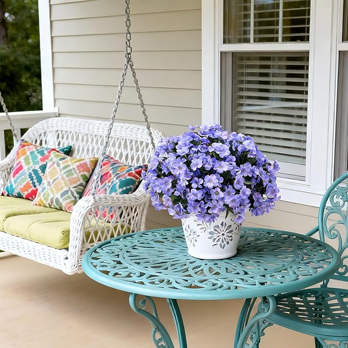 INXUGAO Artificial Flowers for Outdoors Decoration, 5 Bundles Faux Hydrangea UV Resistant Fake Arrangements Plants for Indoor Outside Garden Front Porch Spring Summer Decor, Blue