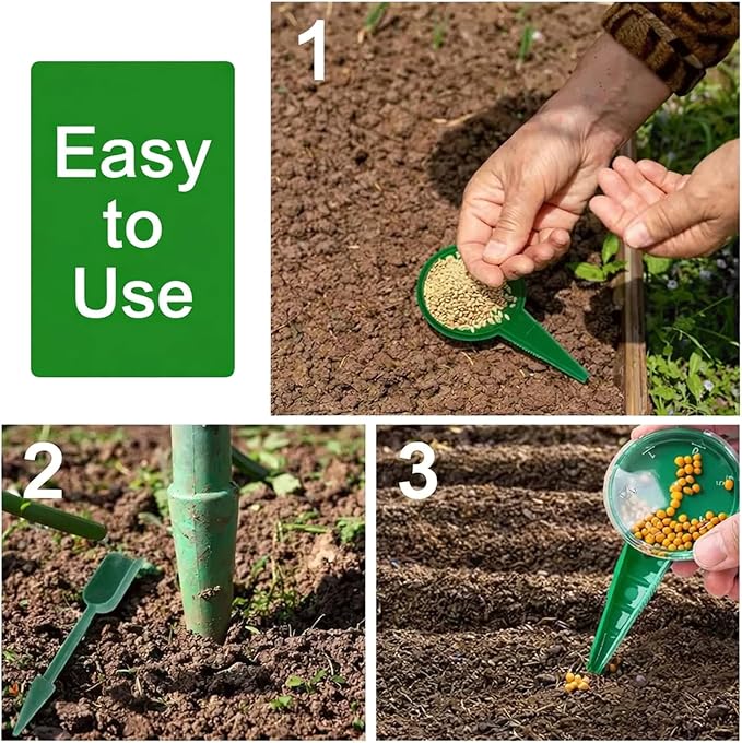 Drawpro 12-Hole Digger Seed Spreader,7 Piece Sowing Seeds Dispenser Set,Mini Seed Dispenser for Small Seeds, Handheld Seed Planter Tool Seed Dibber Multifunctional Spacer Gardening Tools (Green)