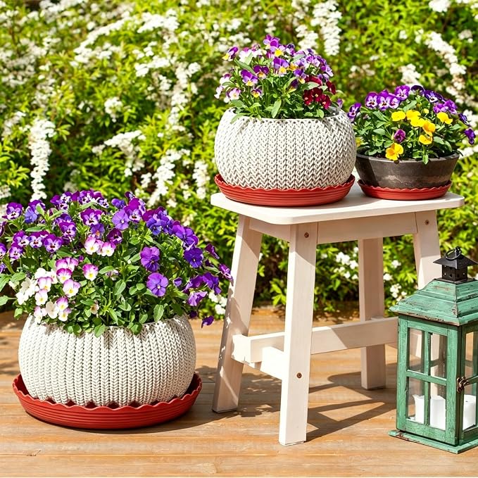 12 Packs Terracotta Wave Plant Saucer - Plastic Flower Pot Drip Trays/Durable Heavy Duty Red Plant Tray for Indoor and Out Door Plant(6/8/10 inch)
