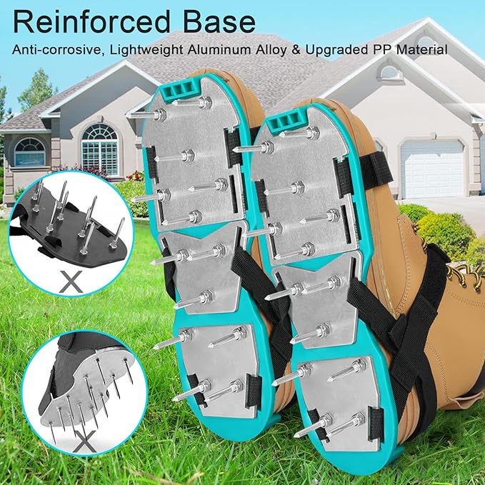 Lawn Aerator Shoes for Grass - Pre-Assembled Grass Aerator Shoes for Lawn - Soil Yard Aerator Tool for Aerating Patio Garden, Green, Medium Size