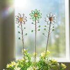 H&D HYALINE & DORA 3 Pcs Crystal Sunflower Suncatchers with 13'' Gold Trellis Metal Plant Stake for Indoor Outdoor Garden Potted Plants Decorations Plant Lover Gift(Clear, Green, Pink)