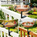 Gtongoko Deck Mounted Metal Bird Bath for Outside, 12 Inch Dia Weather-Resistant Birdbath Bowl for Balcony Fence Railing with Adjustable Clamp Outdoors