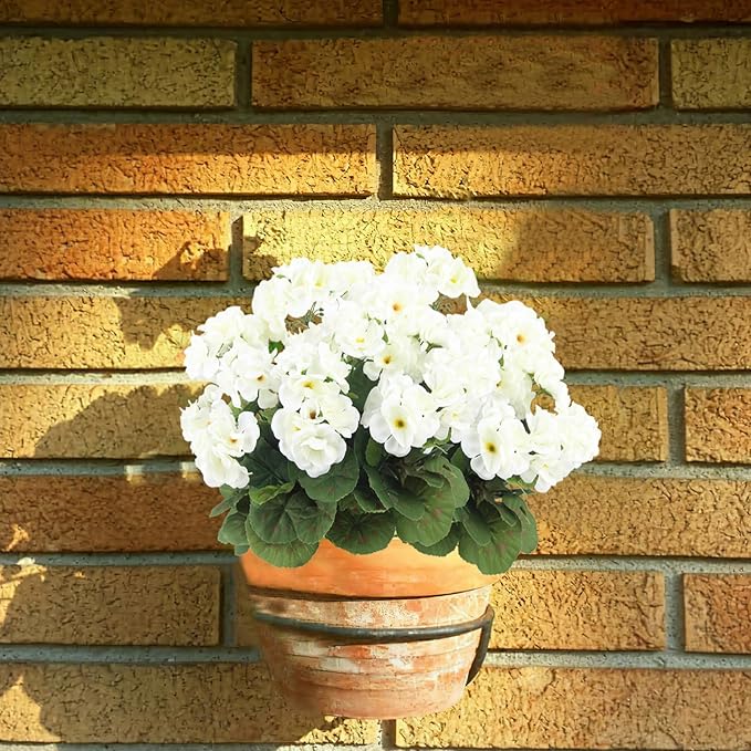 CITYES 3 Pcs Artificial Geraniums Flowers Silk Geraniums for Outdoors UV Resistant White Artificial Geranium Bush Faux Flowers Plant for Planter Garden Home Decor Indoor Patio Vase Table Centerpiece