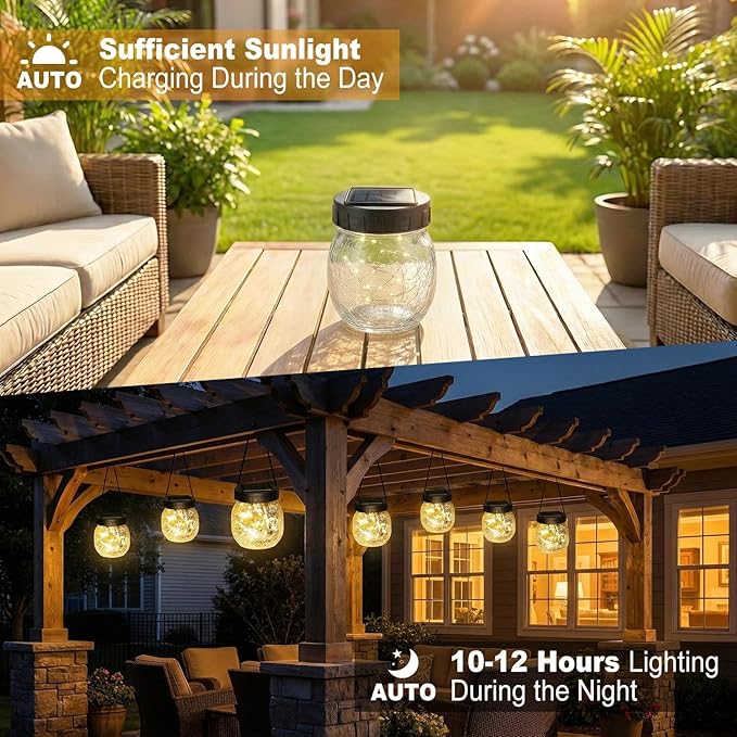 Small Solar Lanterns Outdoor Waterproof, Cracked Glass Hanging Globe Lights for Backyard Patio Garden Pathway Balcony and Table Decor, Warm White- Gifts for Women Mom Homeowners
