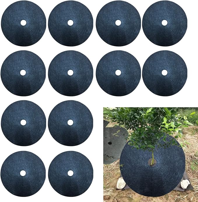 12Pcs Tree Protection Weed Mats, Tree Protection Weed Block Mulch, Weed Barrier Mat Tree Mat, Round Weed Barrier Plant Cover, Weed Mats Covering Ring for Indoor Outdoor Gardens(32cm)