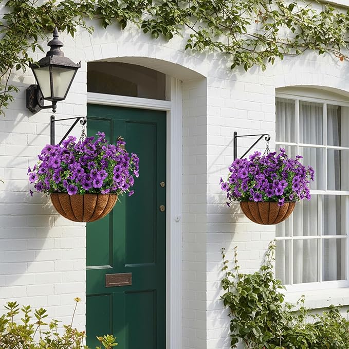 CEWOR 12 Bundles Artificial Flowers for Outdoor Indoor, Fake Silk Daisy with Eucalyptus Leaves, Faux Flower for Garden Front Door Porch Planter Patio Home Decor (Deep Purple)