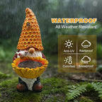 Solar Garden Gnome with LED Lights - Sunflower Garden Gnomes Outdoor, Gnomes Decorations for Yard, Patio, Lawn - Gift for Mom, Grandma, Gnome Gifts for Women, Garden Lovers