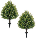 21'' Artificial White Berries Topiary Ball Trees with Ground Spike, UV Resistant Fake Plant Brush, 2 Pack Artificial Cedar Shrubs for Outdoor Indoor Front Porch Garden