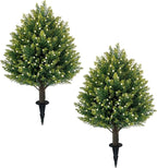 21'' Artificial White Berries Topiary Ball Trees with Ground Spike, UV Resistant Fake Plant Brush, 2 Pack Artificial Cedar Shrubs for Outdoor Indoor Front Porch Garden