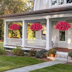INSPRING Geraniums Artificial Flowers Hanging Basket for Outdoors Outside Spring Decoration, 8 Bundles Silk Flowers Fake Plants Look Real UV Resistant for Porch Home Patio Balcony Yard, Hotpink