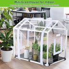 Mini Greenhouse with Potting Mat for Indoor Plant, Heavy Duty Portable Green House with Waterproof Pot Pad for Small Plants, Clear Small Plant Tent for Seed Humidity(White)