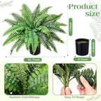 Fake Ferns Potted Plant, Artificial Boston Ferns in Pot, 24 Leaves for Outdoors & Indoor Faux Boston Bush Plant Artificial Greenery Patio Garden Farmhouse Windowsill Porch Home Decor