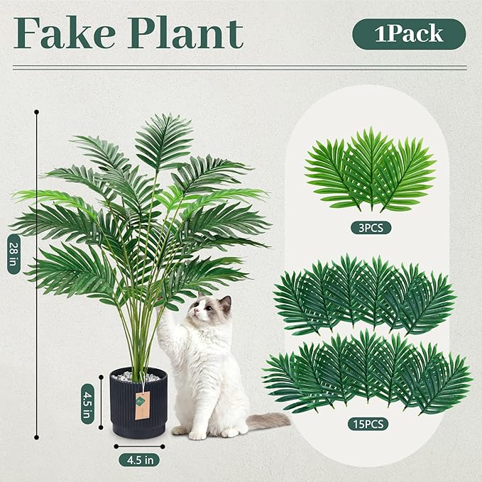 Der Rose 28'' Artificial Palm Tree Large Fake Tropical Faux Plants Indoor and Outdoor for Home Bathroom Porch Outside Patio Decor (Black Pot)
