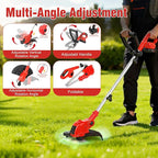 21V Cordless String Trimmer & Edger, 12" Auto-Feed Grass Cutter with 2.0Ah Battery & Fast Charger, 2-in-1 Electric Weed Wacker Lawn Tool for Yard Garden Maintenance-Red