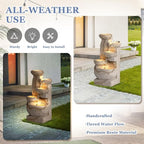 Grepatio Outdoor 5-Tiers Cascading Rock Water Fountain, Small Waterfall Fountain with 5 LED Lights, Beige Bowl Feature Fountains and Waterfalls for Garden or Patio, Yard, and Deck Decor