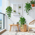 Artificial Hanging Plants with White Pots –2 Pack Fake Pothos Potted Plants Faux Ivy Vines 23.6‘’, Realistic Greenery Hanging Fakeplants Indoor for Home Decor, Bedroom, Bathroom, Office, Living Room