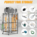 Ultrawall Garden Tool Organizer with Wheels, Yard Tool Storage Stand for Garage, Shed Tool Storage for Rake, Brooms, Tools Rolling Cart Indoor & Outdoor Use