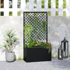 MOTION Outdoor Raised Garden Bed with Trellis - Free Standing Planter for Hanging Flower Baskets Lattice Planter Boxes, Black