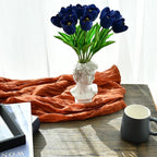 Mandy's Royal Blue Partially Open Artificial Tulips Flowers Centerpiece, 13.5" Lifelike PU Fake Floral Stems 12pcs for Kitchen Island & Dining Table, Spring Decor for Easter