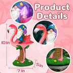 Flamingo Gnome Solar Outdoor Statue - Garden, Yard, Lawn, Patio Decor - Unique Birthday Housewarming Gift for Women, Mom, Grandma