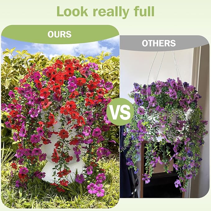 Artificial Flowers for Outdoors Spring Decor, 6 Bundles UV Resistant Realistic Faux Silk Hanging Flowers, Fake Plants for Planter Indoor Outside Garden Porch Patio Balcony Yard Farmhouse