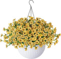 HyeFlora Artificial Faux Fall Hanging Mums Plants Flowers Basket for Outdoor Outside, Autumn Fake Silk Yellow Daisy UV Resistant Realistic for Porch Patio Balcony Home Yard Decoration
