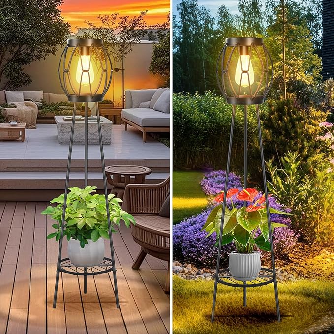 2 Pack Solar Lights Outdoor with Plant Stands, Solar Floor Lamp, Patio Decor for Garden Yard Pathway Driveway Porch