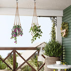 LEWESU Jute Macrame Plant Hanger Indoor Set of 4 Hanging Planter Basket Flower Pot Holder with Decorative Wood Beads & No Tassels for Indoor Outdoor Boho Home Decor, 35 Inch Brown (Pots Not Included)