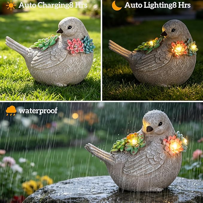 mocosa Solar Garden Statues Bird and LED Lights Birthday Gifts for Women Mom Grandma Solar Outdoor Cat Decor for Outside,Outdoor Solar Lights for Yard, Garden and Patio, Unique Gift for Women